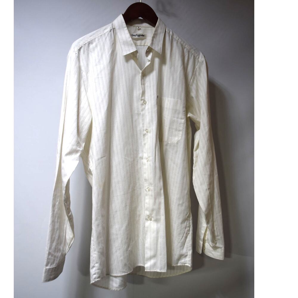 Guy Laroche Paris Men’s 42 Long Sleeve Striped Button Front Dress Shirt Ivory